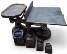 An 20th century military issue / G.P.O set of cast iron and copper weighing scales, marked GPO below