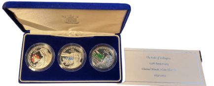 Numismatics - Royal Mint, Channel Islands Duke of Wellington 150th Anniversary silver three coin