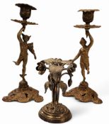 Giambologna, after, a pair of  gilt metal candlesticks,  cast with  Mercury and Fortuna, each