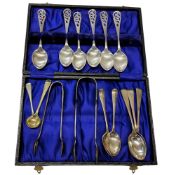 Three silver teaspoons, Sheffield 1937;  two silver teaspoons,  Sheffield 1933;    a pair of