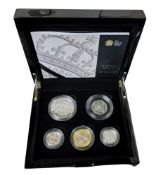 Numismatics - a Royal Mint 2010 UK Silver Piedfort Five-Coin Set, comprising £5 'Restoration of