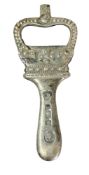 A Queen Elizabeth II Coronation silver bottle opener, cast  with a crown, London 1953, 45g gross