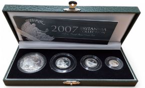 A Royal Mint 2007 Britannia Collection Silver Proof-Coin Set, 958 Britannia silver two pound, one