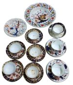 Two Samson Hancock Derby Imari teacups, saucers and side plates, S H, crown, crossed batons and D