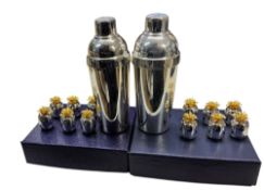 A Mappin & Webb silverplated novelty toothpick holder, in the form of a cocktail shaker, 7cms