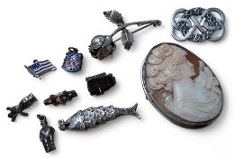 A Scottish silver Celtic brooch, A O? G, Edinburgh, 1968, 8g; a silver brooch in the form of a rose,