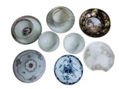 A Worcester Mansfield pattern saucer, 12cm diam, c.1770;   a Caughley Target pattern saucer, c.1780;