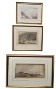 Henry Barlow Carter, 1803-1867, Scarboro, sailing boat in choppy seas, watercolour, label to