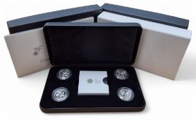 A Royal Mint Icons of a Nation The Floral 2013 Silver Proof UK £1 Four- Coin Collection, 925 silver,