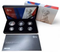 A Royal Mint The Britannia 2014 UK Six-Coin Silver Proof Set, comprising 999 silver £2, £1, 50p,