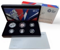 A Royal Mint The Britannia 2017 UK Six-Coin Silver Proof Set, comprising 999 silver £2, £1, 50p,