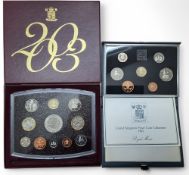 A Royal Mint 2003 United Kingdom Proof Set, COA, presentation case; another 1985, COA,