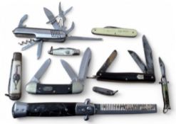 A Wilkinson Sword three blade penknife, brass linings, ebonised scales, nickel bolsters, blade
