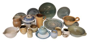 Studio Pottery - various jugs, dripped and mottled glazes;  a flared bowl, crystalline glaze, 20cm