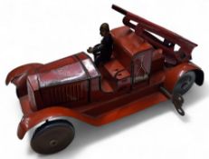 A JEP - Jouet en Paris Toys tinplate and clockwork Fire Engine, red body with detailing, red
