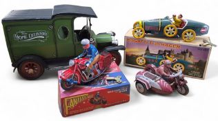 A Chinese Schylling tinplate Bugatti T-35 Racer, clockwork, key, boxed; a Fantastic and Co. tinplate