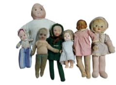 A Chad Valley cloth doll, blue glass eyes, painted features, 31cm high, c.1940;   others, cloth