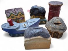 Late Victorian and early 20th century papier mache collection boxes including two London