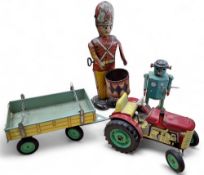 A Czechoslovakian tin plate KOVAP Zetor tractor and trailor, clockwork, three forward gears and