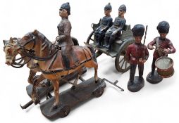 A pre-war Elastolin US Army Artillery Caisson, missing field gun, (af); two Elastolin Grenadier