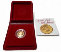 A Royal Mint Elizabeth II The 1980 Proof Half Sovereign, in capsule, fitted case Viewing strictly by