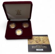 A Royal Mint Her Majesty Queen Victoria Sovereign Portrait Collection, three full sovereigns dated