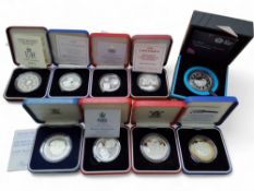 Royal Mint Silver Proof Crowns and Five Pound coins including London 2012 Olympics, Coronation