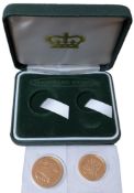 A Queen Elizabeth II full sovereign, dated 2005; a Queen Elizabeth II half sovereign, dated 2005;