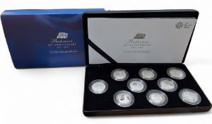 A Royal Mint Britannia 25th Anniversary 1987 - 2012 The Silver Portrait Collection, nine 958
