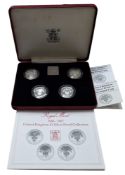 A Royal Mint 1984-1987 United Kingdom £1 Silver Proof Collection, four 925 silver £1 proof coins