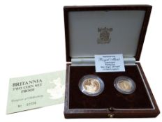 A Royal Mint Britannia Fine Gold Two Coin Set Proof, limited edition no. 02336, comprising £25
