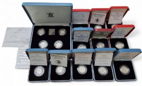 A Royal Mint 194-1997 United Kingdom Silver Proof Piedfort One Pound Collection, COA's fitted