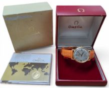 An 18ct gold Omega Automatic Seamaster DeVille, silver coloured dial, gold baton markers, date