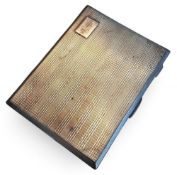 A mid 20th century silver cigarette case, machine turned decoration, gilt interior, monogrammed IHJ.