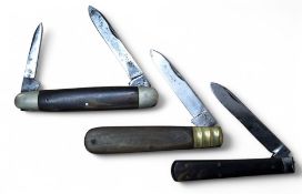 A George Butler two blade pocket knife, brass linings, horn scales; a RF Mosley single blade