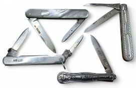 A Victorian novelty silver fruit knife, the blade monogrammed MW, the white metals scales in the