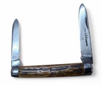 A James Barber 'The Era Knife' two blade pocket knife, stag scales, 31.6mm closed