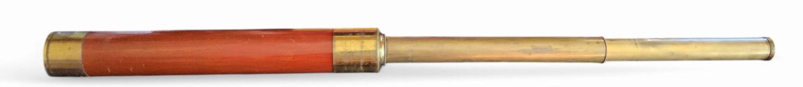 A 19th century brass and mahogany two draw telescope, 75cm extended