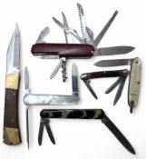 Pocket knives - a Rodgers Cutlers, Sheffield pocket knife, brass linings, mother of pearl scales;