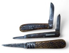A C Johnson an Co single blade pocket knife, horn scales; an Alfred Field & Co two blade pocket
