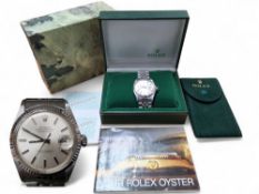 A Rolex Oyster Perpetual Datejust gentleman's stainless steel wristwatch, 18ct white gold fluted