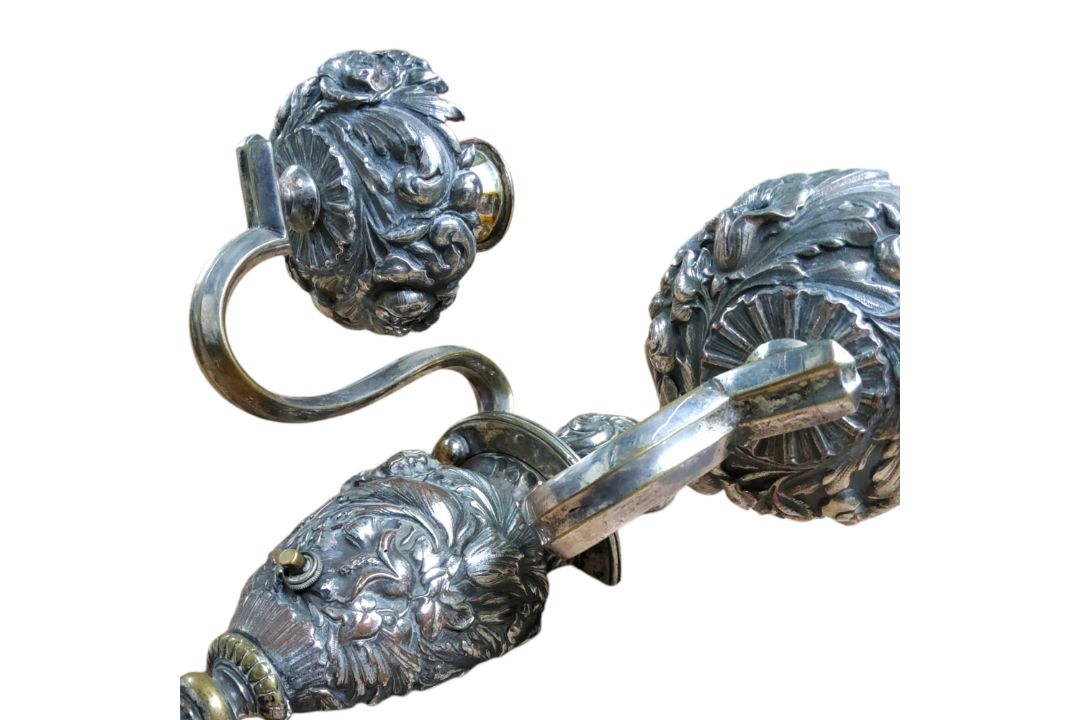 A pair of Sheffield plated two branch two light wall lights, campana shaped sconces, bold acanthus - Image 2 of 2