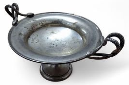 An Edwardian silver sweetmeat divided and entwined snake handles, Mappin and Webb, Birmingham, 1908,