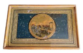 A 19th century Brighton white wood reel box,  plain sides, the sliding cover with an oval print,