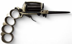A Belgian 5mm (pinfire) Dolne-Bar Patent 'Apache' six-shot self-cocking knuckle-duster revolver,L.