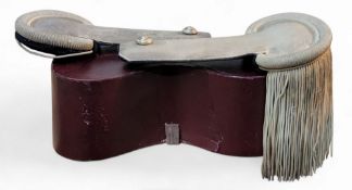 A pair of French 2nd Republic officer's silver coloured epaulettes, D.M.C., Paris, red box, no