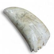 ****Lot Withdrawn***** A 19th century Sperm Whale tooth scrimshaw, naively carved with a sailing