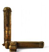A 19th century damascened brass Persian scribe's qalamdan or travelling case, comprising inkwell and
