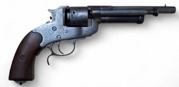 A replica LeMat style 'Grapeshot', six-shot single action percussion revolver wooden grips and 8