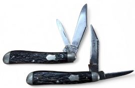 An I*XL George Wostenholm, two blade pocket knife, brass linings, stag scales, vacant cartouche;